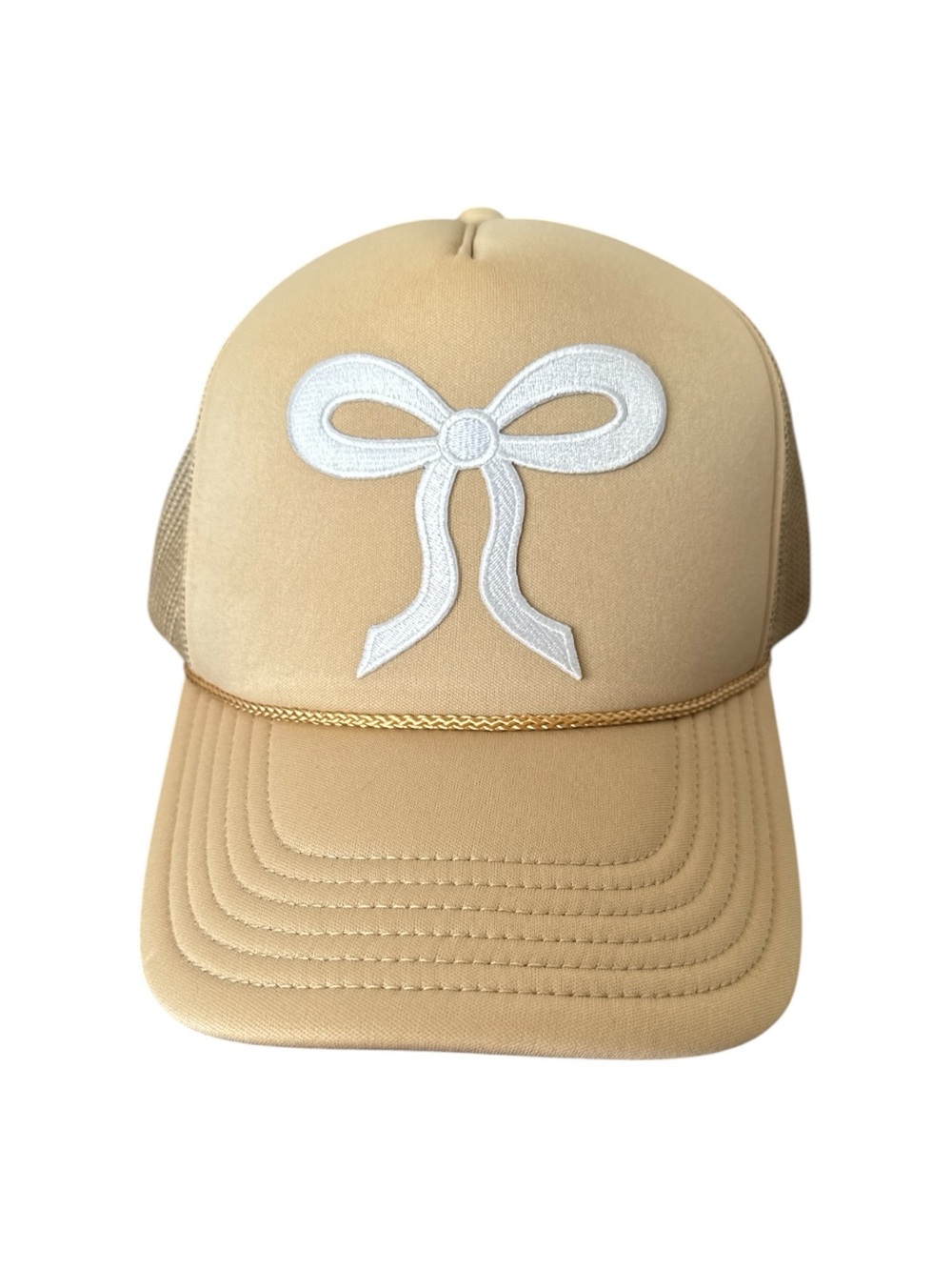 Madley Tan White Bow Trucker Hat Mesh Snapback Coquette Never Worn